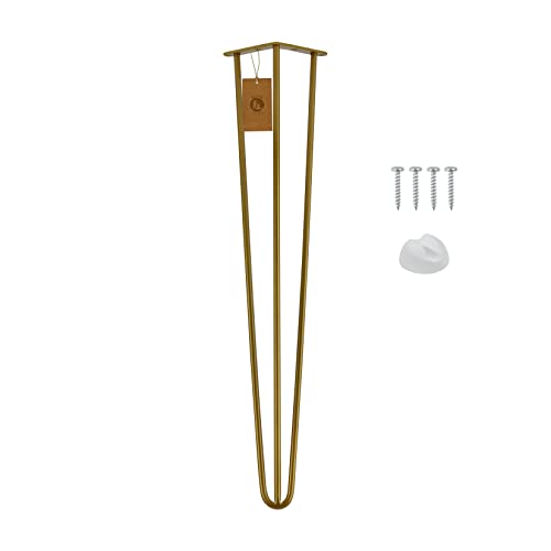Moria Hairpin Leg 1 Stück | Möbelfüße, Tischbeine von 10 bis 80 cm | für Schrank, Hocker, Nachttisch, Couchtisch | Tischfüße mit Bodenschoner und Schrauben | 71 cm - 3 Streben (Metall, Gold) von MORIA DESIGN