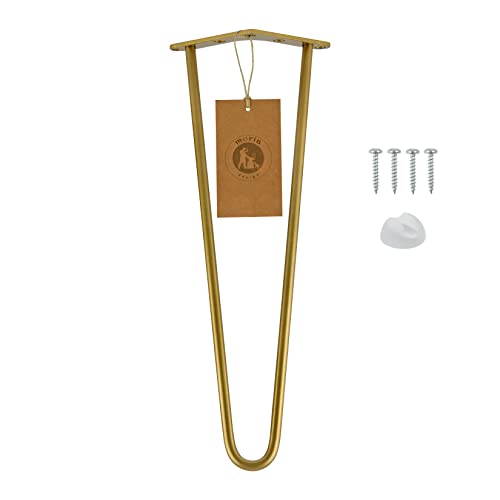 Moria Hairpin Leg 1 Stück | Möbelfüße, Tischbeine von 10 bis 80 cm | für Schrank, Hocker, Nachttisch, Couchtisch | Tischfüße mit Bodenschoner und Schrauben | 41 cm - 2 Streben (Metall, Gold) von MORIA DESIGN