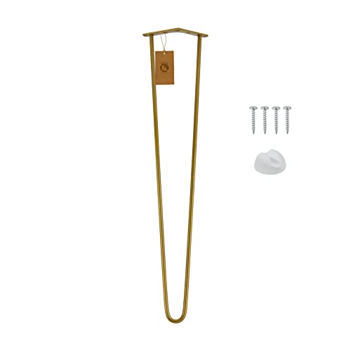 Moria Hairpin Leg 1 Stück | Möbelfüße, Tischbeine von 10 bis 80 cm | für Schrank, Hocker, Nachttisch, Couchtisch | Tischfüße mit Bodenschoner und Schrauben | 61 cm - 2 Streben (Metall, Gold) von MORIA DESIGN