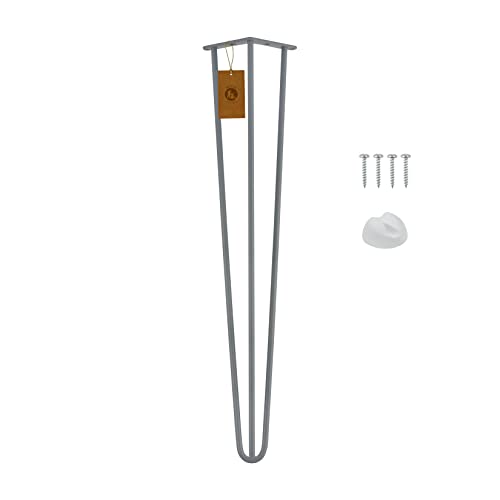 Moria Hairpin Leg 1 Stück | Möbelfüße, Tischbeine von 10 bis 80 cm | für Schrank, Hocker, Nachttisch, Couchtisch | Tischfüße mit Bodenschoner und Schrauben | 61 cm - 3 Streben (Metall, Grau) von MORIA DESIGN