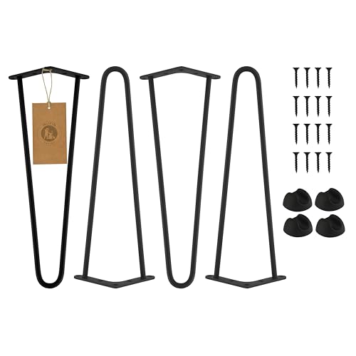 Moria Hairpin Leg 4 Stück | Möbelfüße, Tischbeine von 10 bis 80 cm | für Schrank, Hocker, Nachttisch, Couchtisch | Tischfüße mit Bodenschoner und Schrauben | 43 cm - 2 Streben (Metall, Schwarz) von MORIA DESIGN