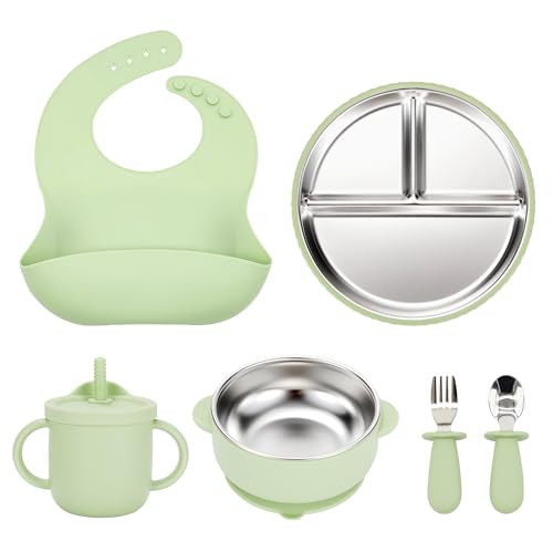 Baby teller mit saugnapf Edelstahl Baby Teller mit Starker Saugkraft – BPA-freies Geschirr-Set für Kleinkinder – Rutschfeste Schalen für selbstständiges Essen – Spülmaschinenfest & CPC-zertifiziert von MORIASTER
