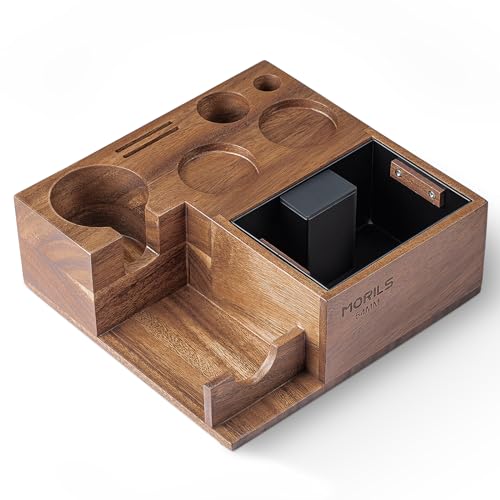 MORILS Tamperstation 51mm-54mm, Espresso Tampingstation aus Holz, Espresso Tamper Station mit Knock Box, Wood Coffee Station Kaffee Zubehör Organizer mit Abklopfbehälter für Siebträger von MORILS