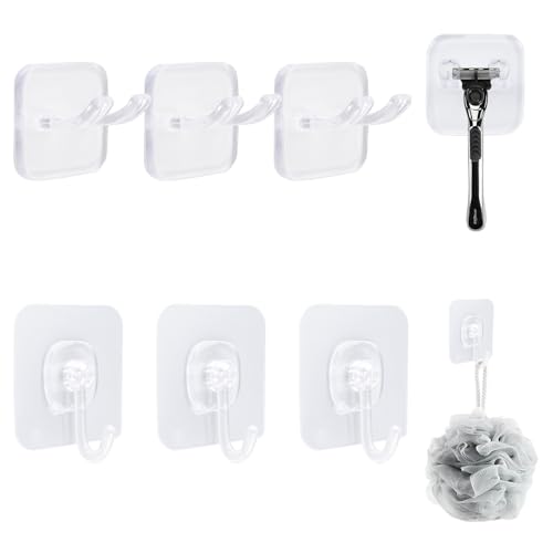 MOROBOR 2 x selbstklebende Rasiererhalter und 2 x Allzweck-Wandhaken, transparenter Rasiererhalter, Handtuchhaken, Kunststoff, wasserdicht, Aufbewahrungsbügel für Handtücher, Badzubehör für Küche und von MOROBOR