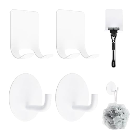 MOROBOR 2 x selbstklebende Rasiererhalter und 2 x Allzweck-Wandhaken, weißer Rasiererhalter, Handtuchhaken, Edelstahl, wasserdicht, Aufbewahrungsbügel für Handtücher, Badzubehör für Küche und Bad von MOROBOR