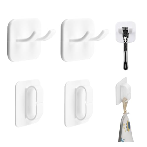 MOROBOR 2 x selbstklebende Rasiererhalter und 2 x Allzweck-Wandhaken, weißer Rasiererhalter, Handtuchhaken, Kunststoff, wasserdicht, Aufbewahrungsbügel für Handtücher, Badzubehör für Küche und Bad von MOROBOR