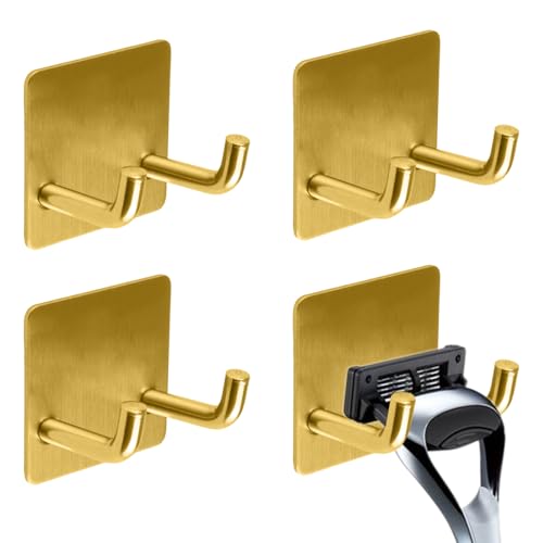 MOROBOR 4 Stück selbstklebender Rasiermesserhalter, Gold Rasierer Halter Handtuchhaken Edelstahl wasserdichter Aufbewahrungshaken Handtücher Badezubehör von MOROBOR