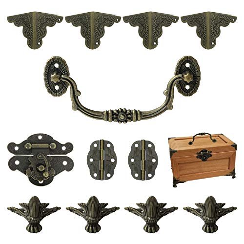 MOROBOR Antike Schlossriegel Scharniere Griff Box Eckenschutz Kit für DIY Box, Holz Schmuck Truhe Aufbewahrungsbox Füße Beine, Box nicht im Lieferumfang enthalten von MOROBOR