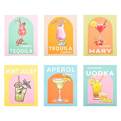 MOROBOR Cocktail-Wandkunst-Poster, Set mit 6 bunten Cocktail-Leinwand, Wanddekoration, Weinglas-Kunstdrucke, adrette Poster für Bar, Party, Wohnheim, Küche (ungerahmt, 20,3 x 25,4 cm) von MOROBOR