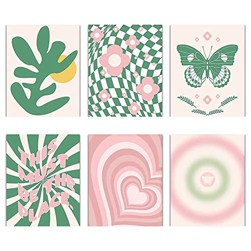 MOROBOR Dänisches Wandkunst-Set in Pastelltönen, 6 ästhetische, adrette, grüne und rosa Wandkunstposter, ungerahmte Leinwand, abstrakte Poster für Frauen, Mädchen, Schlafzimmer (20,3 x 25,4 cm) von MOROBOR