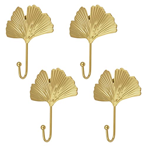 MOROBOR Dekorative Blätter-Eisenhaken, 4 Stück Ginkgo-Blattform, Wandmontage, moderner Schlüsselhalter, goldfarben, einzelne Zinken, Kleiderbügel, Zuhause, Büro, Kinderzimmer, Raumdekoration von MOROBOR