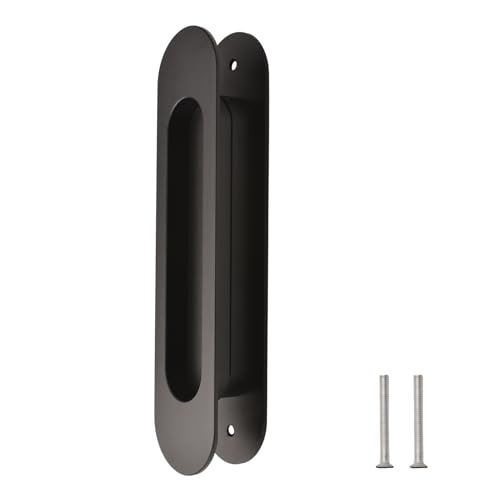 MOROBOR Doppelseitiges Hardware-Set, 2 ovale eingebettete Schiebetürgriffe, Aluminiumlegierung, moderner, einfacher Türgriff für Scheune, Schublade, Schrank, Kleiderschrank (schwarz) von MOROBOR