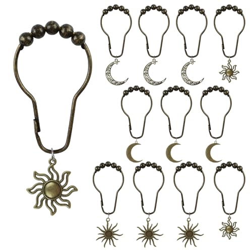 MOROBOR Duschvorhanghaken, Mond und Sonne, wasserdicht, kreativ, rollender Duschvorhang-Aufhänger, dekorative Duschvorhanghaken für Schlafzimmer, Wohnzimmer, Badezimmer, Duschstangen/Bronze von MOROBOR