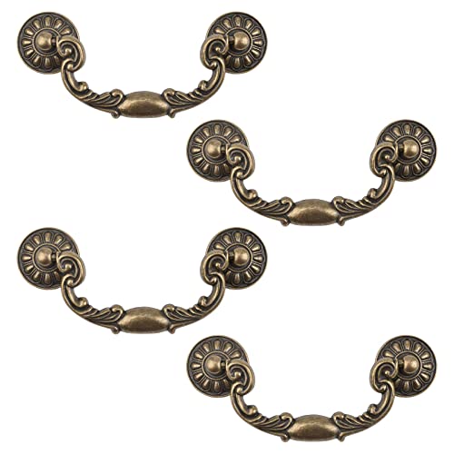 MOROBOR Geschnitzte Bail Drop Schrankgriffe, 4 Stück Antik Vintage Drop-Down-Bügel Schublade Pull Rustikaler Stil Ziehgriffe für Küche, Schrank (antike Bronze) von MOROBOR