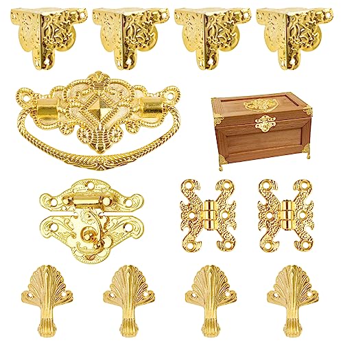 MOROBOR Gold Schmuckschatulle Antiker Verschluss Verschluss Hasp Scharniere Griff Box Eckschutz Kit für DIY Schmuckschatulle, Holzkoffer Schmuck Truhe Aufbewahrungsbox Box nicht enthalten von MOROBOR