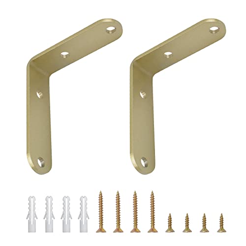 MOROBOR Golden Shelf Bracket, 2pcs Brackets for Floating Shelves DIY Heavy Duty Metal Industrial Shelving Bracket Thick L Brackets Wall Mounted Shelf Brackets for Home Decor von MOROBOR