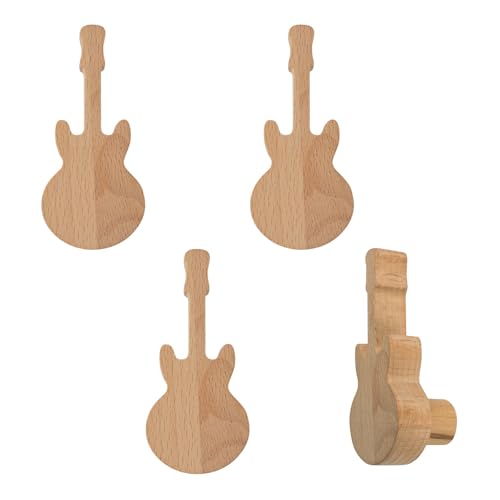 MOROBOR Holzknäufe in Gitarrenform, Einlochgriff, Buchenholz, Naturholz, Schrankgriff, Küchenschrank, Griffe für Kommode, mit Aufklebern, 4 Stück von MOROBOR
