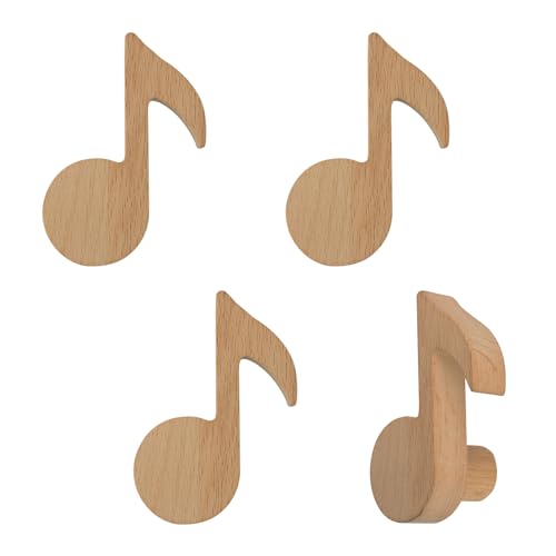 MOROBOR Holzknäufe in Notenform, Einzelloch, Buchenholzgriffe, Naturholz, Schrankgriff, Küchenschrank, Griffe für Kommode, mit Aufklebern, 4 Stück von MOROBOR