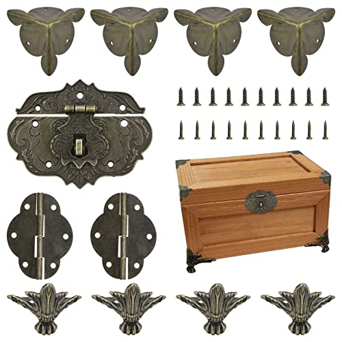 MOROBOR Schmuckschatulle Antik Auspicious Cloud Shaped Latch Haspe Scharniere Box Eckenschutz Kit für DIY Schmuckschatulle Bronze, Box nicht im Lieferumfang enthalten von MOROBOR