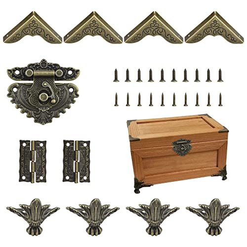 MOROBOR Schmuckschatulle Antike Herzform Vorhängeschloss Scharniere Eckenschutz DIY Schmuckschatulle Bronze Holzkiste Aufbewahrungsbox Füße Eckenschutz Box Nicht enthalten von MOROBOR