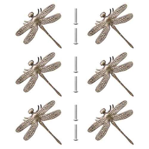 MOROBOR Schrankgriffe, Möbelgriffe aus Zinklegierung, Libelle, 6 Stück, Tier-Einzellochgriff, Bronze-Schubladengriff, dekorative Kommode MOROBOR Schrankgriffe, Möbelgriffe aus Zinklegierung, Libelle, 6 Stück, Tier-Einzellochgriff, Bronze-Schubladengriff, dekorative Kommode von MOROBOR