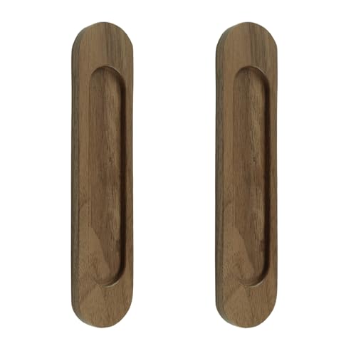 MOROBOR Selbstklebende ovale Schiebetürgriffe, 2 Stück, Walnussholz, stanzfreier Griff, Möbelgriffe für Schiebetüren, Fenster, Schränke, Kleiderschrank (150 mm) von MOROBOR