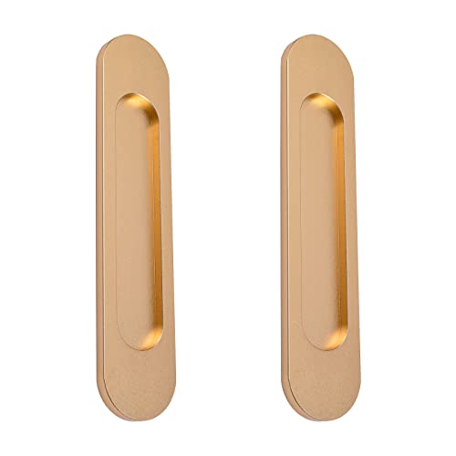 MOROBOR Selbstklebende, ovale Schiebetürgriffe, 2 Stück, matt-goldene Aluminiumlegierung, bündig, stanzfreier Griff für Schiebetüren, Fenster, Schränke von MOROBOR