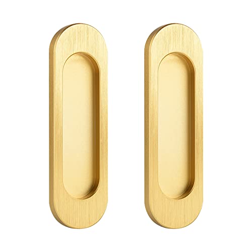 MOROBOR Selbstklebende ovale Schiebetürgriffe, 2 Stück Aluminiumlegierung, bündiger Zugstanzer-freier Griff für Schiebetüren, Fensterschränke (gebürstetes Gold, 100 mm), W-MF002188-EU von MOROBOR