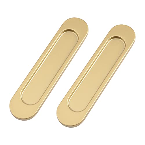 MOROBOR Selbstklebende ovale Schiebetürgriffe, 2 Stück Platzierer, goldfarbene Aluminiumlegierung, bündiger Zug, stanzfreier Griff für Schiebetüren, Fenster, Schränke, 15 cm von MOROBOR