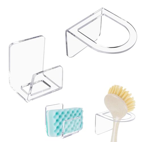 MOROBOR Selbstklebender Spülbürstenhalter, Acryl-Seifenspender, Handflächenbürstenhalter und Spülbecken-Schwammhalter, Set, hochwertig, rostfrei, schnell trocknend, Küchenzubehör von MOROBOR