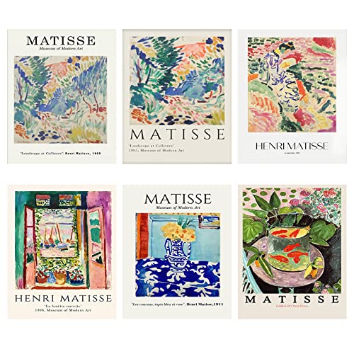 MOROBOR Vintage Matisse Retro Poster, 6 Stück Henri Matisse abstrakte Landschaft Wandkunst Leinwand Malerei Bilder für Wohnzimmer Heimdekoration (ungerahmt, 20 x 30 cm) von MOROBOR