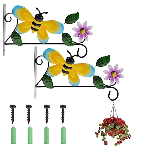 MOROBOR Wand-Pflanzenhalterung, 2 Stück Bienenmuster, Eisenhaken, schwarze Wandhalterung, Laternen, Racks zum Aufhängen von Vogelfutterspendern, Laternen, Windspielen, Blumentopf mit Schrauben, 26,7 von MOROBOR