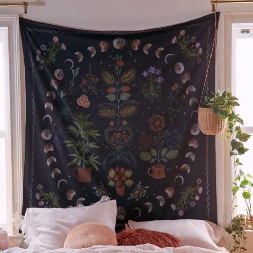 MOROBOR Botanischer Wandteppich, Mondphase, 130 x 150 cm, Wandbehang, böhmische Wanddekoration, Decke, Blumenpflanzen, Wandteppich für Wohnzimmer von MOROBOR