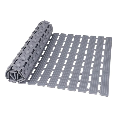Badewannenmatte rutschfest 68 x 40 cm: Maschinenwaschbar Duschmatte mit SaugnäPfen Zusammenklappbar Sicherheits Badematte aus TPE - Schnelle EntwäSserung Antirutschmatte Badewanne (Dunkelgrau) von MORROWCAMP