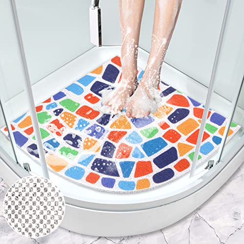 Duschmatte rutschfest Dreieckig 60 x 60 cm, Weich Komfort Sicherheits Duschmatte rutschfest, Antibakterielle Badematte mit Ablauflöchern, Antirutschmatte Dusche für Badewanne und Nassbereiche von MORROWCAMP