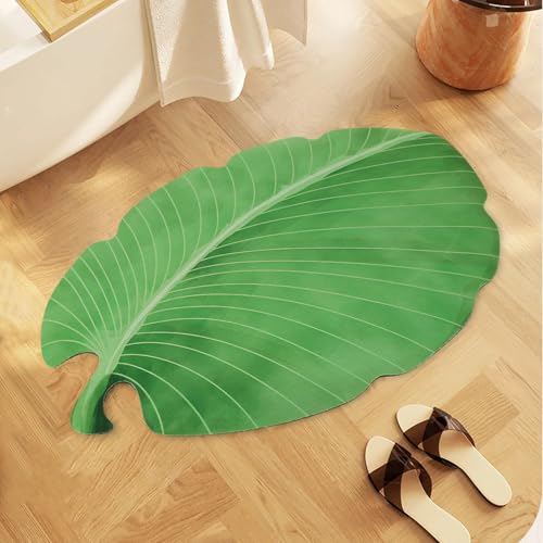 Grün Blatt Weiche Antirutsch Badematte Badvorleger Duschvorleger Fußmatte Teppichboden für Bad Küche Wohnzimmer Schlafzimmer (40 x 60, Blattmuster) von MORROWCAMP