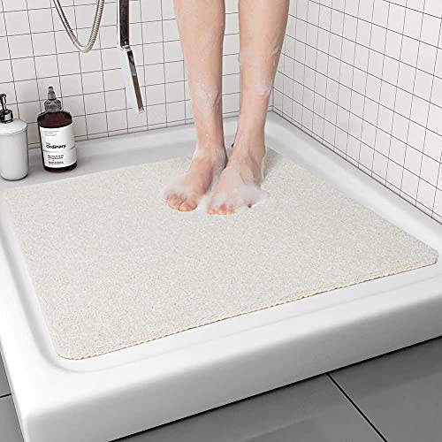 Quadratische Duschmatte, rutschfeste Anti-Schimmel-Badematte 60x60 cm, Luffa-Duschmatten für Innendusche, schnell trocknende Badematte für Badezimmerboden, Badewannenmatte für ältere Menschen (weiß) von MORROWCAMP