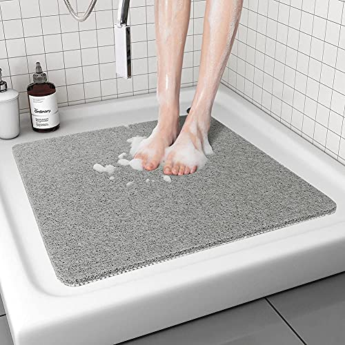 Quadratische Duschmatte, rutschfeste Anti-Schimmel-Badematte 60x60 cm, Luffa-Duschmatten für Innendusche, schnell trocknende Badematte für Badezimmerboden, Badewannenmatte für ältere Menschen (grau) von MORROWCAMP