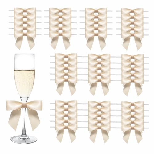 MORSUNBELA 50 Stück Geschenkschleifen Geschenk Schleifen Geschenk Deko für Weihnachten Hochzeiten und Geschenkverpackungen Beige Creme von MORSUNBELA