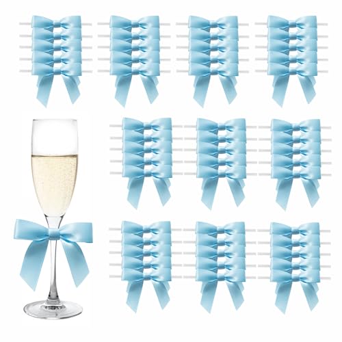 MORSUNBELA 50 Stück Geschenkschleifen Geschenk Schleifen Kleine Schleifen Geschenk Deko für Geschenkverpackungen Weihnachten Hochzeiten Hellblau von MORSUNBELA