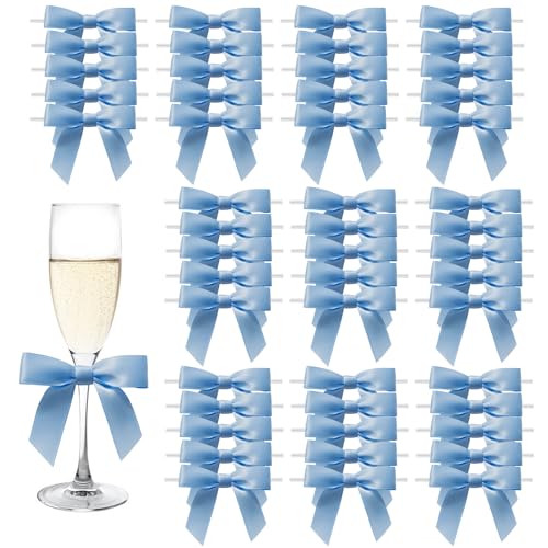 MORSUNBELA Blau Schleifen Deko Geburtstag Geschenkschleifen Klein Geschenk Schleife für Hochzeit Kommunion Weihnachten,50 Stück von MORSUNBELA