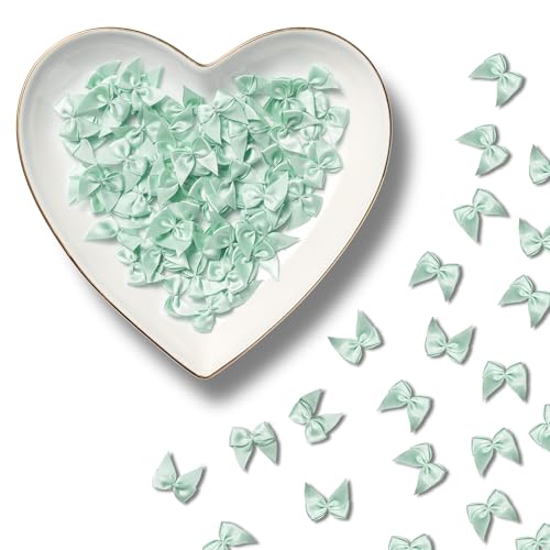 MORSUNBELA Geschenkschleifen, 100 Stück Mini Schleifen Deko, Selbstklebend Kleine Schleifen Satinschleifen für DIY Nähen, Hochzeit Deko, Karten, Geschenk - Hellgrün MORSUNBELA Geschenkschleifen, 100 Stück Mini Schleifen Deko, Selbstklebend Kleine Schleifen Satinschleifen für DIY Nähen, Hochzeit Deko, Karten, Geschenk - Hellgrün von MORSUNBELA