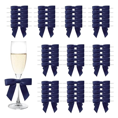 MORSUNBELA Geschenkschleifen Hochzeit Deko Kleine Schleifen Geschenk Mini Schleife für Geburtstag Kommunion Weihnachten,50 Stück,Dunkelblau von MORSUNBELA
