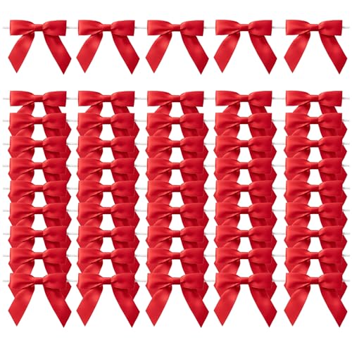 MORSUNBELA Rote Schleifen Deko Geschenkschleifen Schleife Geschenk für Hochzeit Geburtstag Weihnachten Kommunion Gastgeschenke,50 Stück,Rot von MORSUNBELA