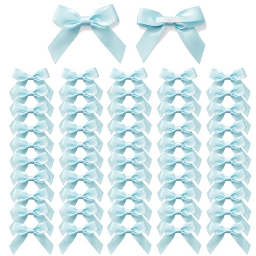 MORSUNBELA Schleife Deko HellBlue Geschenkschleifen Selbstklebend Kleine Schleifen Geschenk für Valentinstag Hochzeit Weihnachten Geburtstag 50 Stück von MORSUNBELA