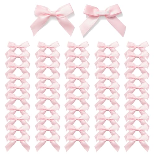 MORSUNBELA Schleife Deko Kleine Rosa Geschenkschleifen Selbstklebend Schleifen Satinband Geschenk für Valentinstag Geschenkverpackungen Weihnachten Hochzeit 50 Stück von MORSUNBELA