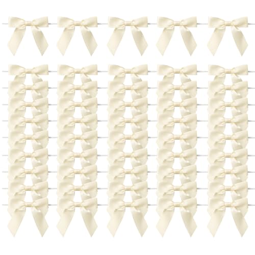MORSUNBELA Schleifen Beige Deko Geschenkschleifen Schleife Geschenk für Hochzeit Geburtstag Weihnachten Kommunion Gastgeschenke,50 Stück von MORSUNBELA