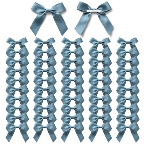 MORSUNBELA Schleifen Blau Deko Hochzeit Kleine Geschenkschleifen Selbstklebend Geschenk Schleife für Valentinstag Weihnachten Geburtstag Kommunion 50 Stück,Altblau von MORSUNBELA