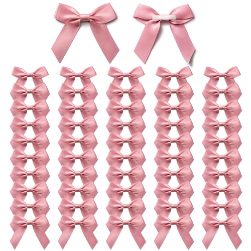 MORSUNBELA Schleifen Deko Hochzeit Kleine Geschenkschleifen Selbstklebend Schleife Geschenk für Geburtstag Weihnachten Valentinstag Kommunion 50 Stück，Rosa von MORSUNBELA