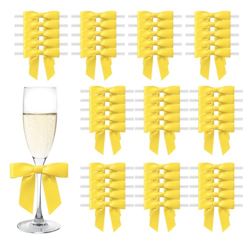 MORSUNBELA Schleifen Deko Kleine Geschenkschleifen 50 Stück Gelb Geschenkverpackung Schleife Geschenk für Weihnachten Hochzeiten von MORSUNBELA